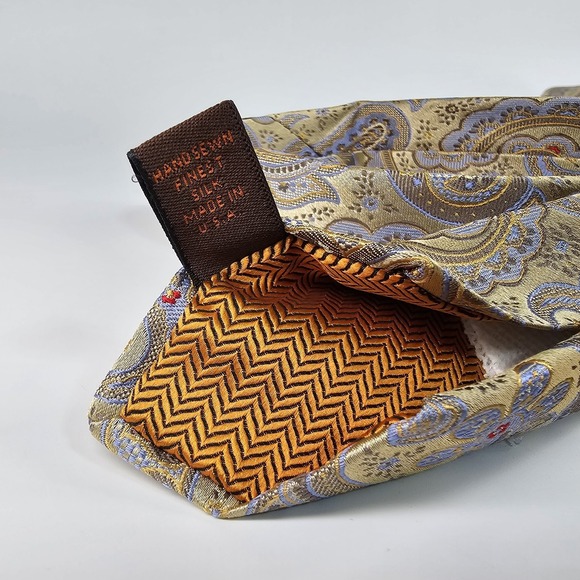 Robert Talbott Signature Collection Floral Paisley Gold Blue Red 100% Silk USA - Picture 6 of 8